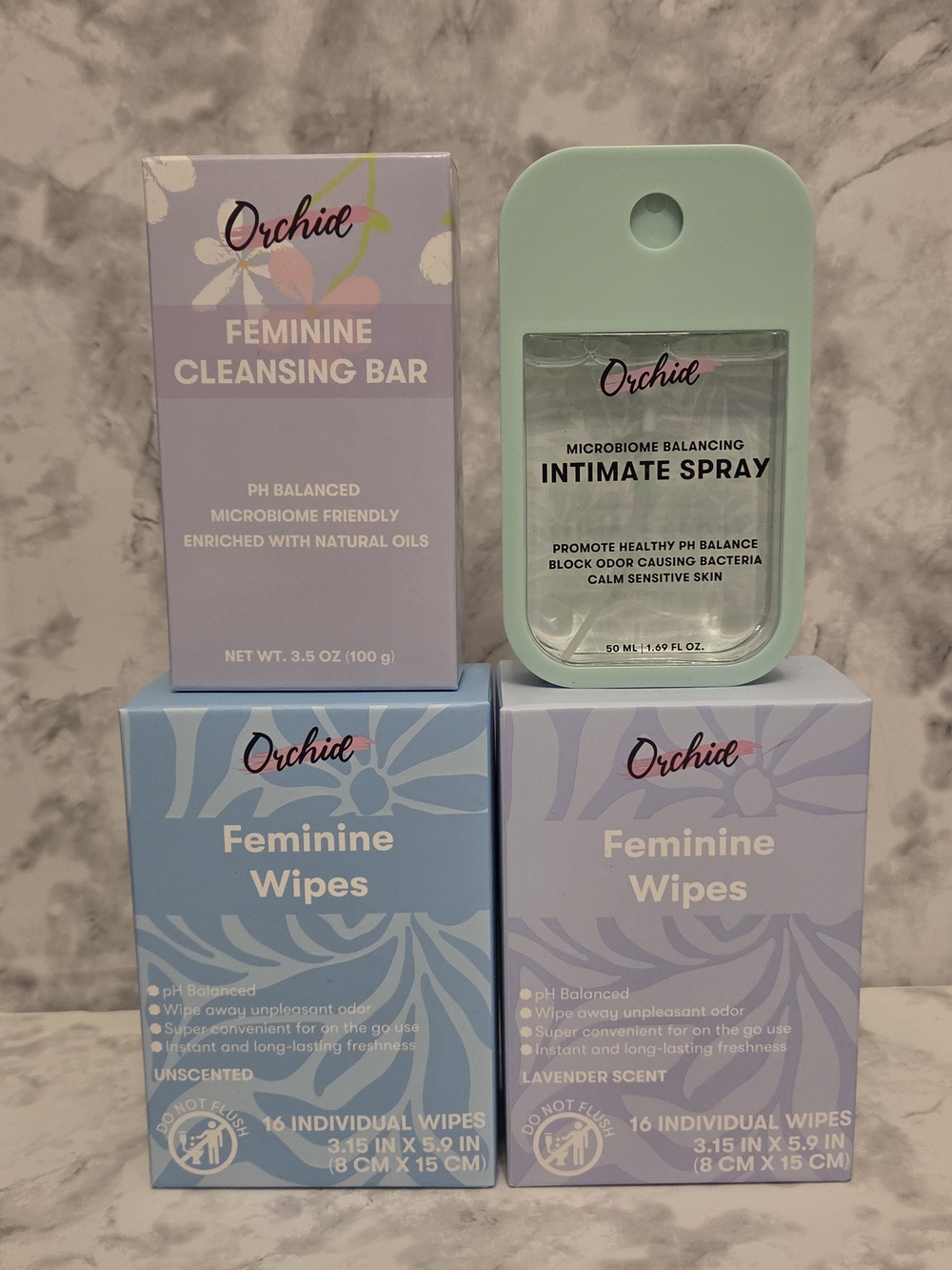 Feminine Intimate Spray & Wipes Unscented & Lavender - 4 Piece Bundle
